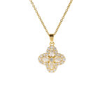 Colar Pingente Flor Brilhante Cravejado Banhado a Ouro 24k